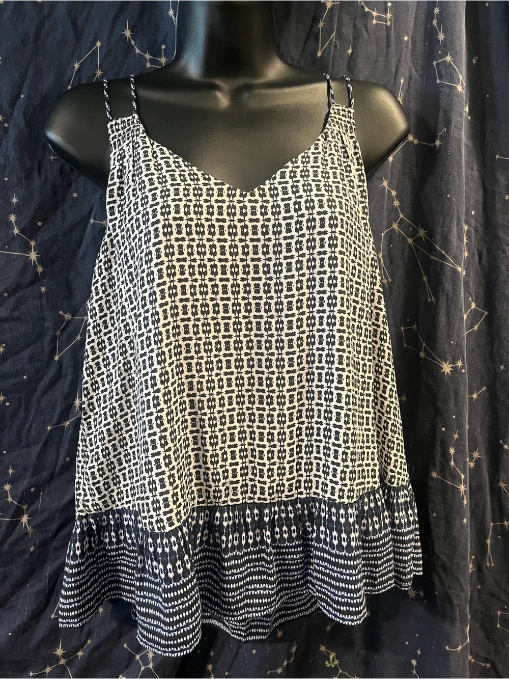GAP Navy & White Patterned Camisole with Ruffle Hem